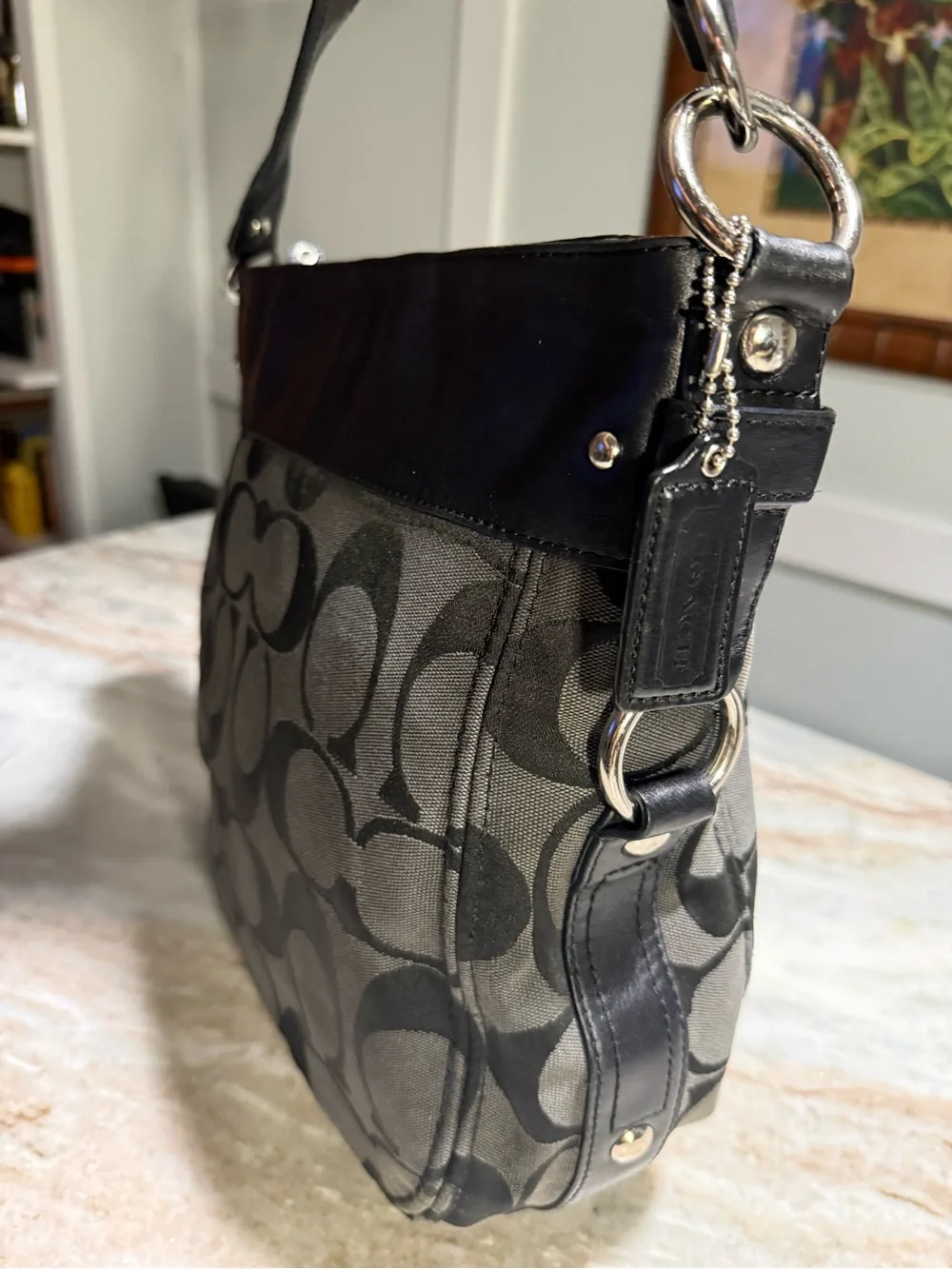 COACH Y2K Gray and Black Signature Canvas Shoulder Bag
